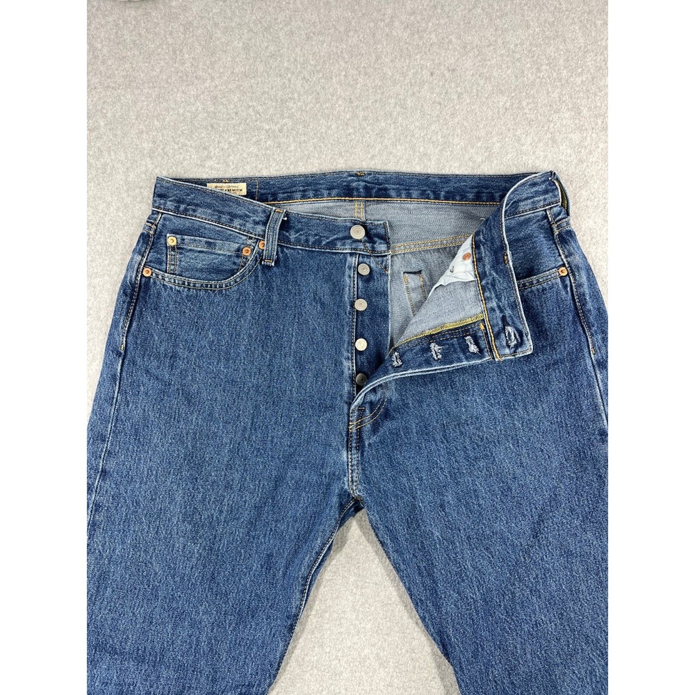Levis Premium 501 Button Fly Jeans Mens 36x34 Blue Big E Original Straight Leg